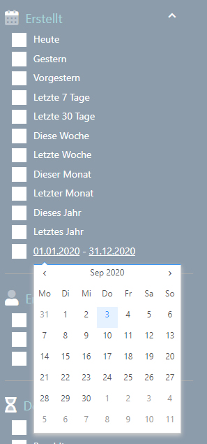 Filtereinstellungen Datum Erstellt
