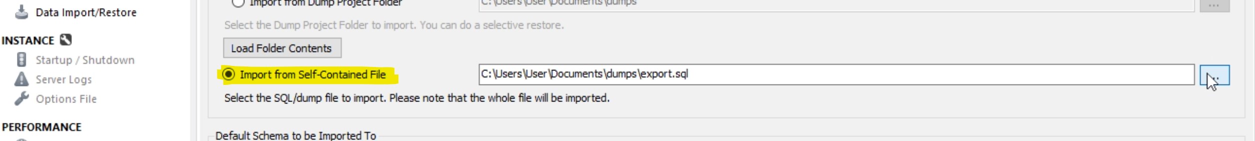 Data Import Restore Self contained file